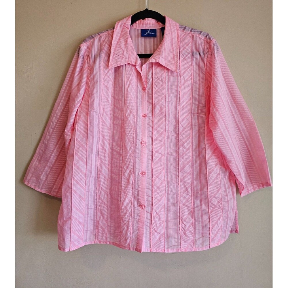 JH Collectibles Pink Button Up Blouse XL Sheer Lightweight Career Casual